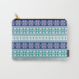 Blue & Turquoise Winter Fair Isle Pattern Carry-All Pouch