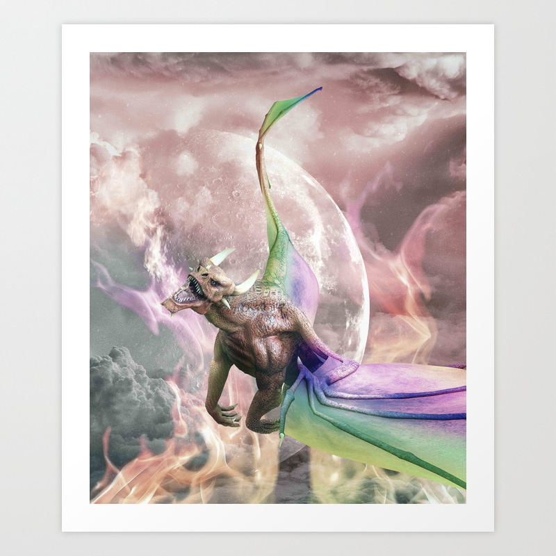 Fire Rainbow Dragon In Galaxy Art Print By Randomgalaxy Society6