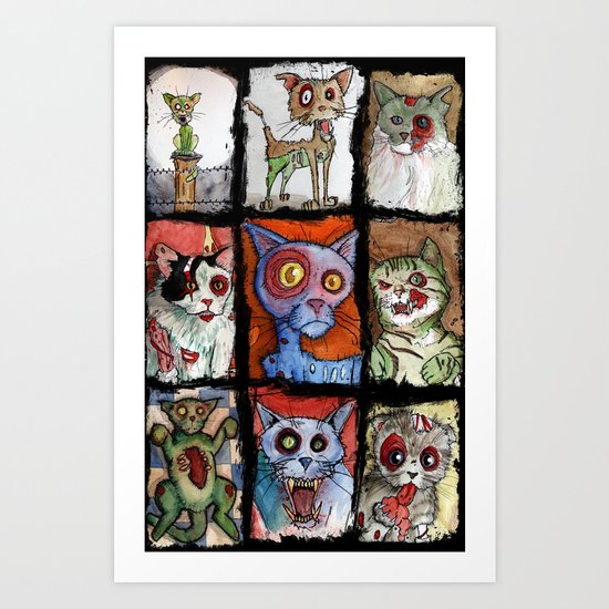 9 zombie cats Art Print