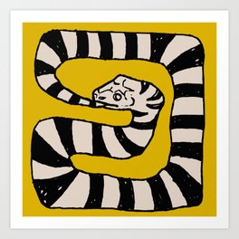 The tail-eating snake Yellow Art Print