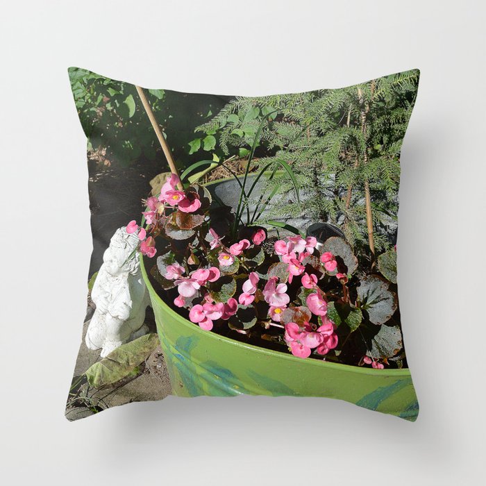 Sun kissed Garden Angel and Begonias Throw Pillow