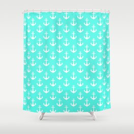 Anchors (White & Turquoise Pattern) Shower Curtain