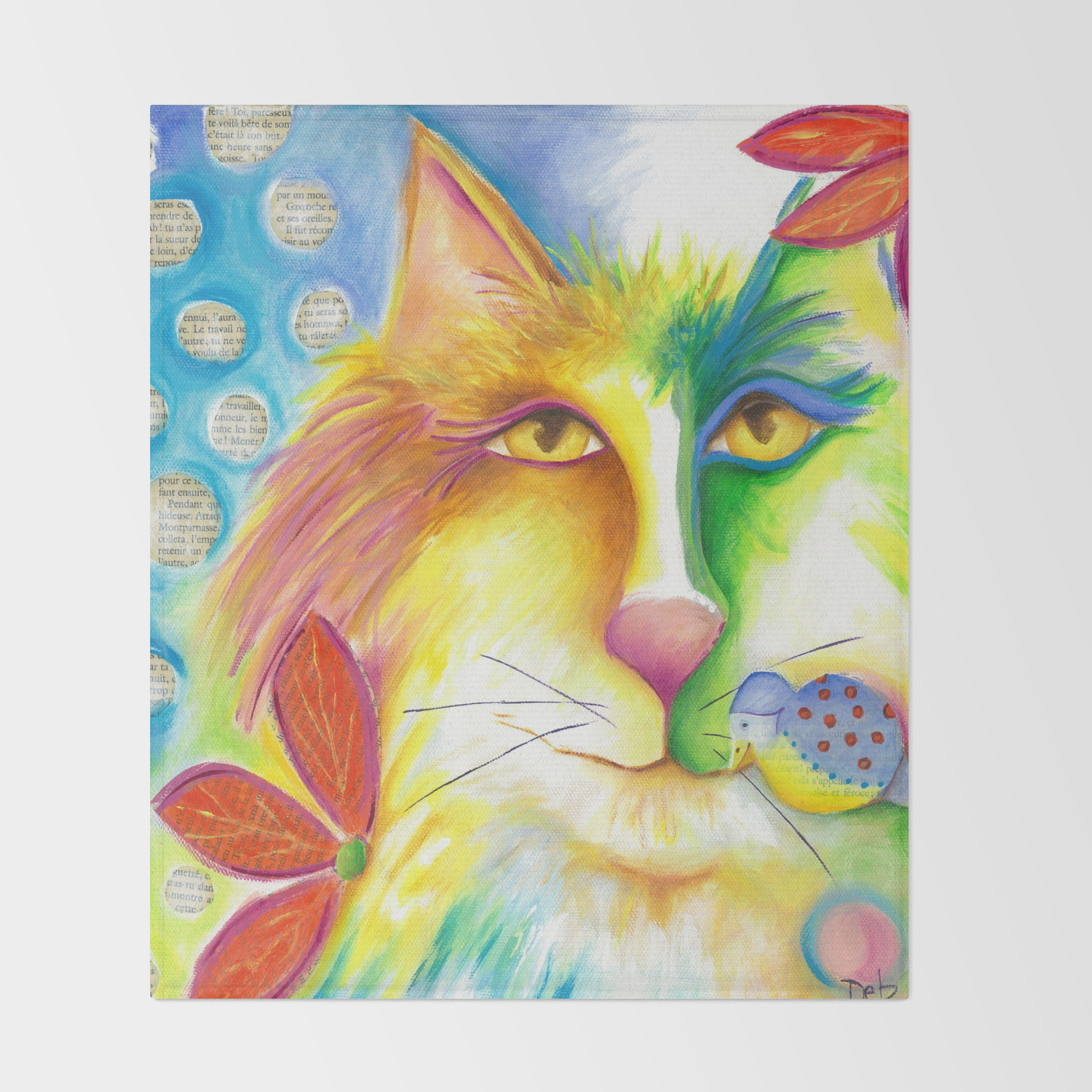 Cat Abstract Bird Original Painting Deb Harvey Art Fevrier Chat Throw Blanket By Debharvey Society6