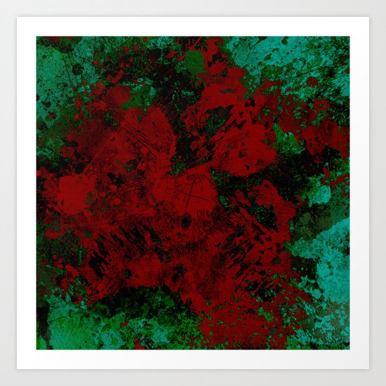 Roses Are Red - Abstract, red and cyan painting Art Print