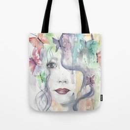 Floral Bohemian Tote Bag | Bohemian, Butterfly, Watercolor, Nature, Illustration, Mixed Media, Painting, Purelyzen, Girl 