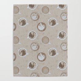 But First, Coffee Latte Art Caffeinated Pattern Poster