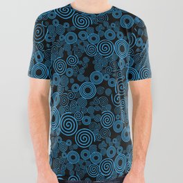 Trippy Bright Blue and Black Spiral Pattern All Over Graphic Tee