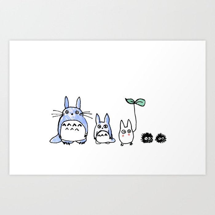 My Neighbor Totor o and Friends Drawing with Dust Bunnies Art Print