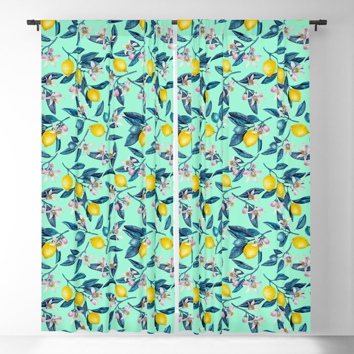 Lemon branches with blossoms and fruit 2 Blackout Curtain