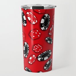 Dice and Casino Chips on Red Travel Mug