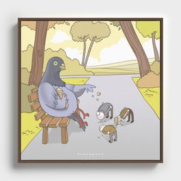 Pigeon Feeding Framed Canvas