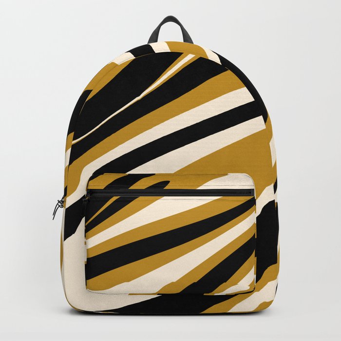 Fluid Vibes Retro Aesthetic Swirl Abstract Pattern in Dark Mustard Gold, Black, and Cream Backpack