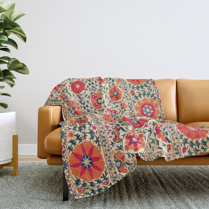 Kermina Suzani Uzbekistan Embroidery Print Throw Blanket by Vicky Brago Mitchell Society6
