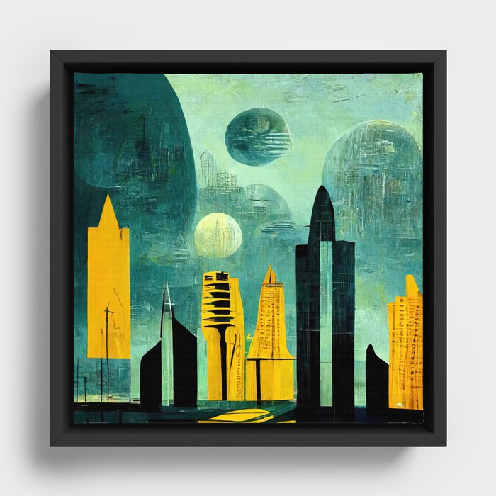 Abstract Futuristic Cityscape Framed Canvas