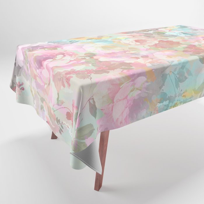 Shabby vintage pink baby blue watercolor floral Tablecloth