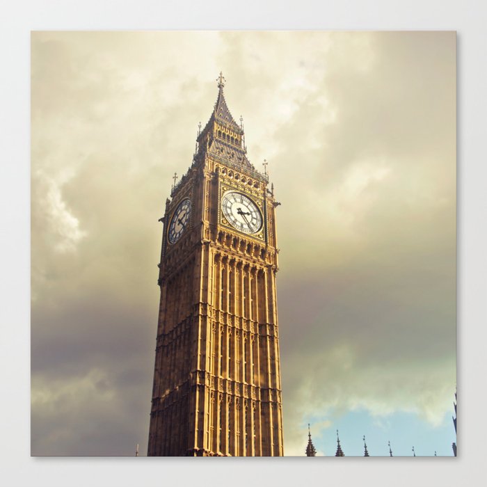Great Britain Photography - Big Ben Under Gray Rain Clouds Canvas Print
