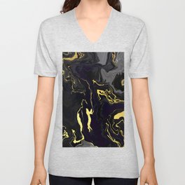 Black & Gold Grunge Moody Abstract  V Neck T Shirt