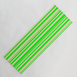 [ Thumbnail: Lime & Tan Colored Lined Pattern Yoga Mat ]
