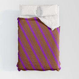 [ Thumbnail: Dark Violet and Brown Colored Striped/Lined Pattern Duvet Cover ]