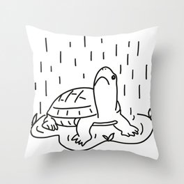 simple lineart style turtle and rain Throw Pillow