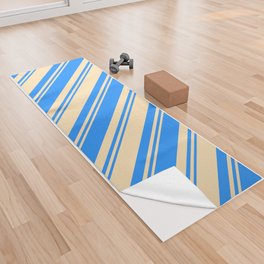 [ Thumbnail: Blue and Beige Colored Pattern of Stripes Yoga Towel ]