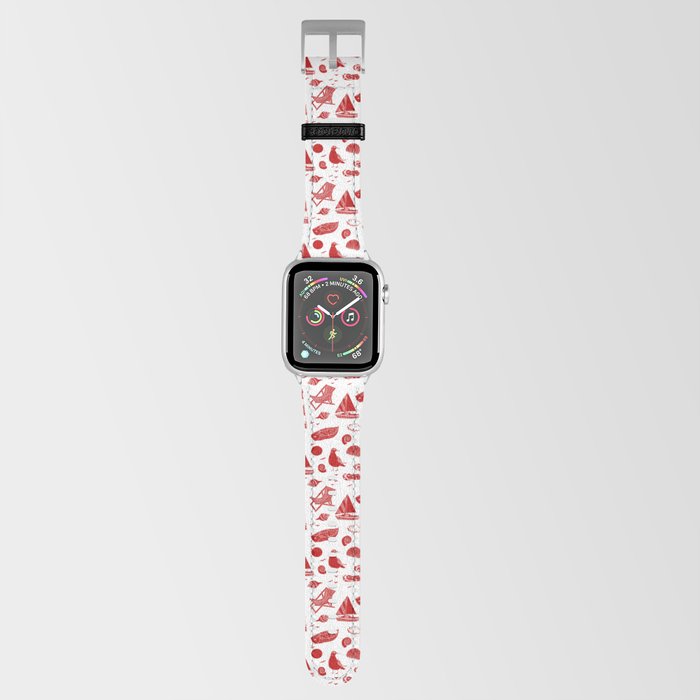 Red Summer Beach Elements Pattern Apple Watch Band