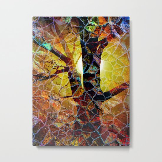 Abstract Glass Mosaic Tree Metal Print