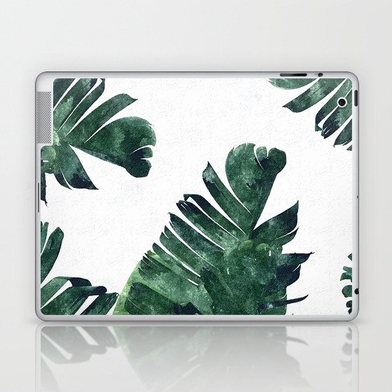 Banana Leaf Watercolor Painting, Tropical Nature Botanical Palm Illustration Bohemian Minimal Luxe Laptop & iPad Skin