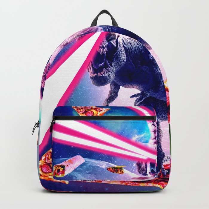 Laser Eyes Space Cat Riding Dog And Dinosaur Backpack