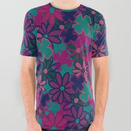 Daisy Patch with Teal, Pink and Navy All Over Graphic Tee