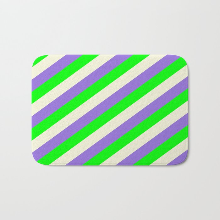 Purple, Lime, and Beige Colored Lines/Stripes Pattern Bath Mat