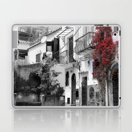 Postcard From Positano (Italy) - A Soccer Ball, a Red Bouganvillea On a Balcony Laptop Skin