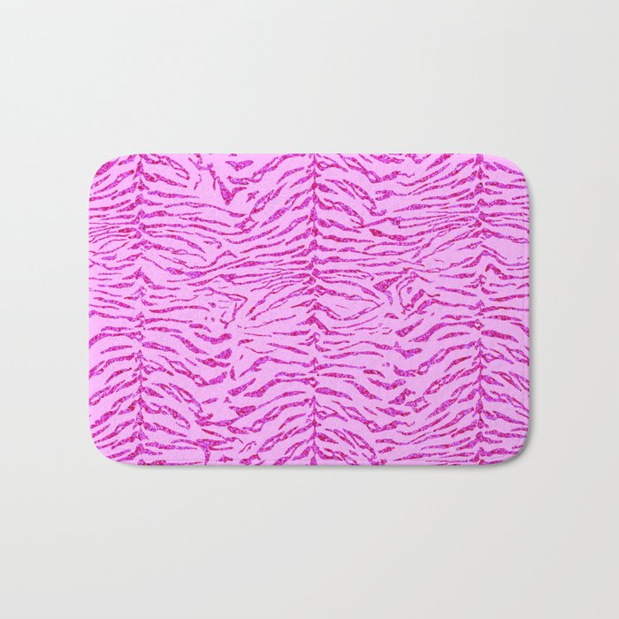 Light Pink Glitter Tiger Print Bath Mat