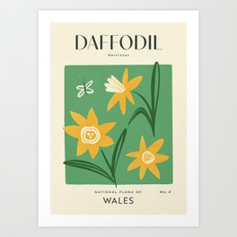 Daffodil of Wales | Matisse-Style Vintage Floral Print | Green & Yellow Art Print