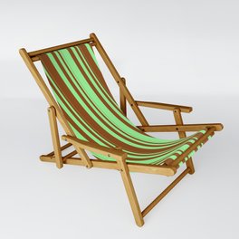 [ Thumbnail: Brown and Green Colored Lined Pattern Sling Chair ]