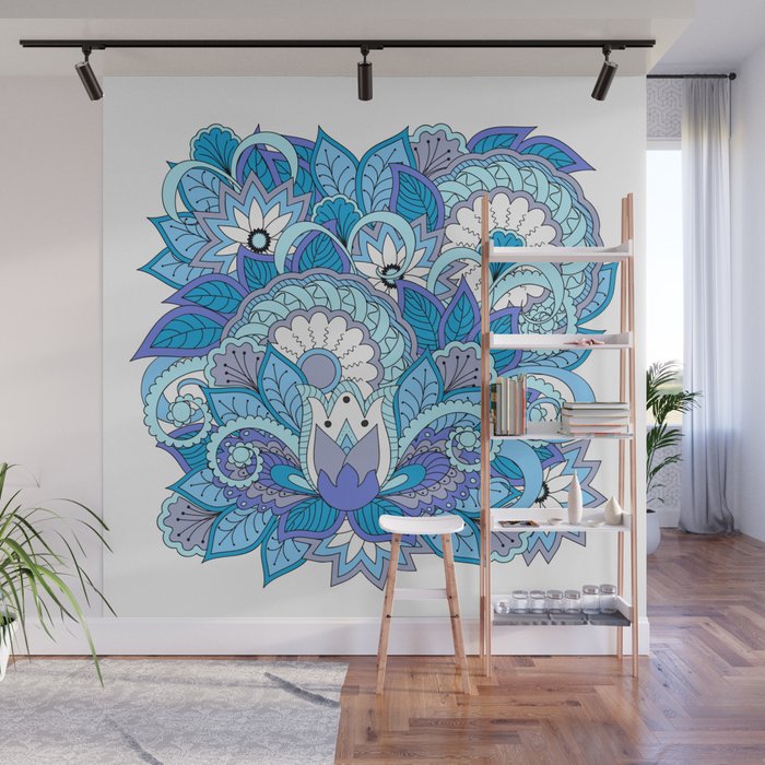 blue zen composition with lotus 1 Wall Mural