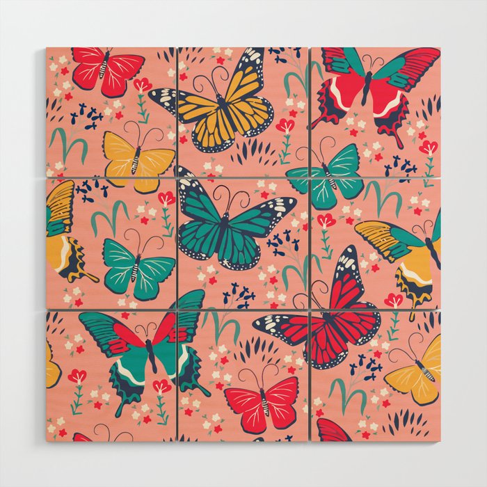 butterflies and flowers Wood Wall Art