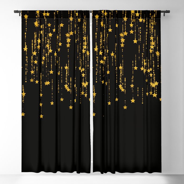 Twinkle Golden Stars -Dream- Black and Gold Blackout Curtain