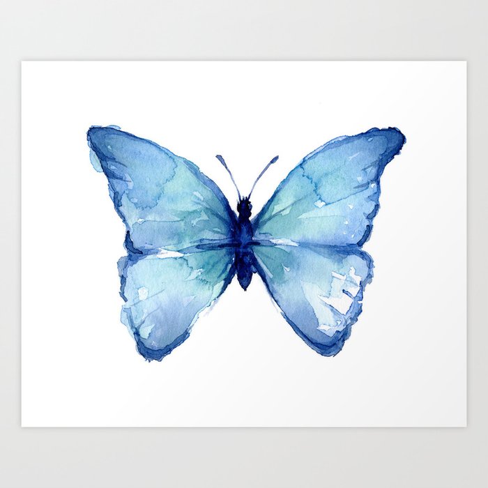 Blue Butterfly Watercolor Art Print