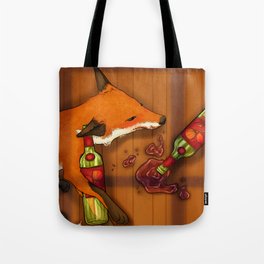 Little Drunken Fox Tote Bag | Alcoholic, Drunk, Windowshadow, Spill, Wood, Shadows, Graphicdesign, Digital, Cute, Wine 
