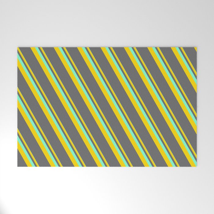 Aquamarine, Yellow, and Dim Gray Colored Lined/Striped Pattern Welcome Mat