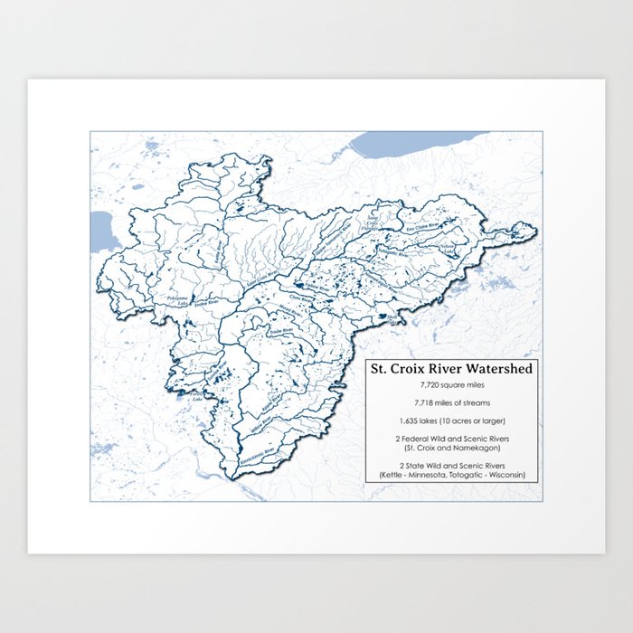 St. Croix River Watershed Map: Lakes and Streams Art Print