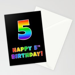[ Thumbnail: HAPPY 5TH BIRTHDAY - Multicolored Rainbow Spectrum Gradient Stationery Cards ]
