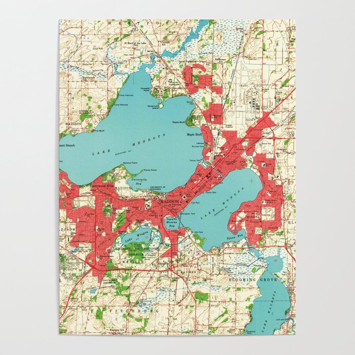 Vintage Map of Madison Wisconsin (1959) Poster