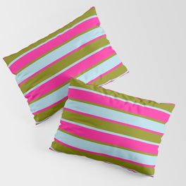 [ Thumbnail: Green, Light Blue, and Deep Pink Colored Lines/Stripes Pattern Pillow Sham ]