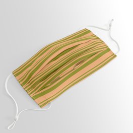 [ Thumbnail: Green & Brown Colored Stripes/Lines Pattern Face Mask ]