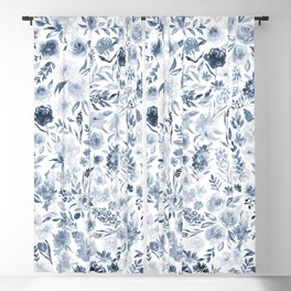 Watercolor florals in blue Blackout Curtain