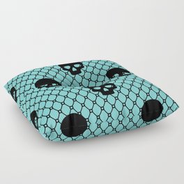 Black skulls Lace Gothic Pattern on Turquoise Mint Green Floor Pillow