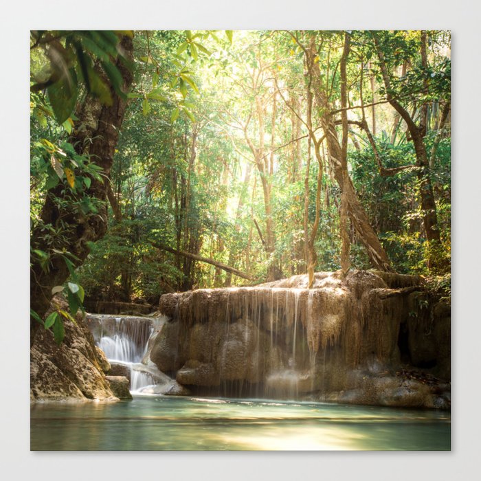 Brazil Photography - Tiny Waterfall Going Into A Pond Under The Sunlight Canvas Print