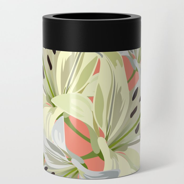 Lily - Floral Bouquet Art Design on Red Can Cooler